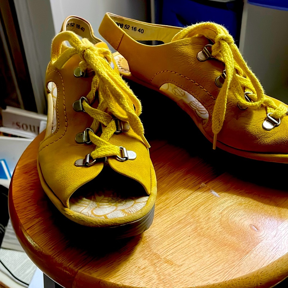 Fly London yellow cut out laced shoes
